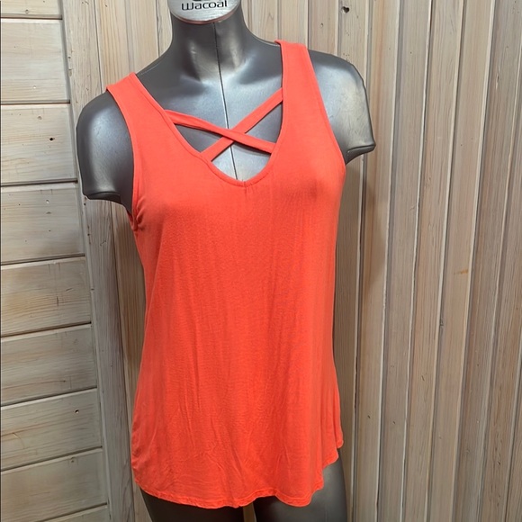 p.s. kate Tops - Coral Sleeveless Cut Out Tank Top
